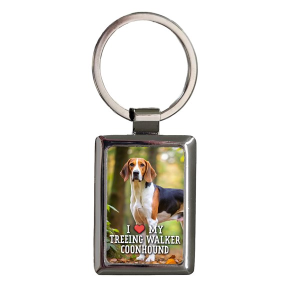 I Love My Treeing Walker Coonhound Dog Heart Metal Rectangle Keychain