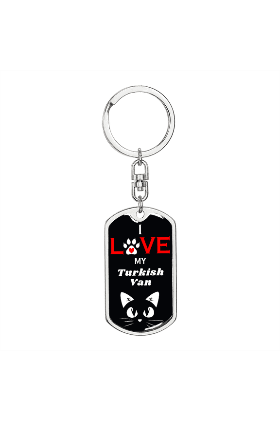 I Love My Turkish Van Cat Stainless Steel or 18k Gold Premium Swivel Dog Tag Keychain