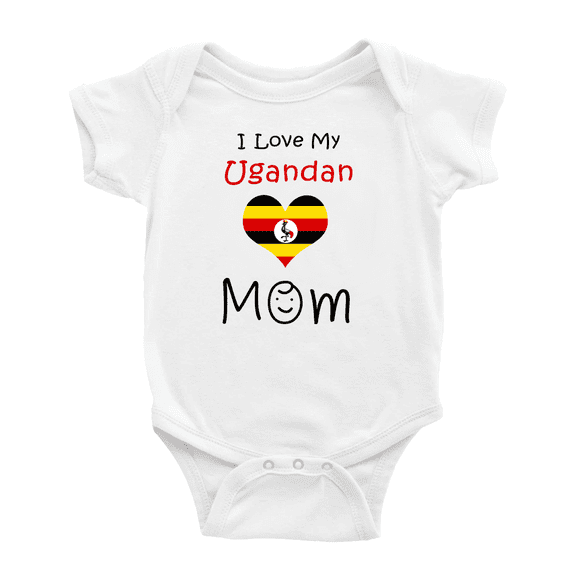 I Love My Ugandan Mom Baby Bodysuit Newborn Clothes Outfits (White, 0-3 Months)