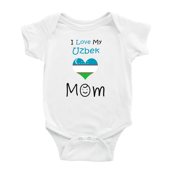I Love My Uzbek Mom Baby Bodysuit Baby Clothes (White, 3-6 Months)