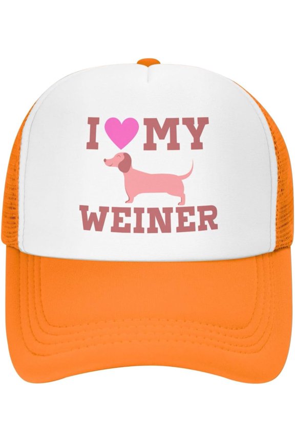 I Love My Weiner Mesh Hat I Love My Weiner Dog Mesh Hat Baseball Cap for Men Women Funny Trucker Hat Black