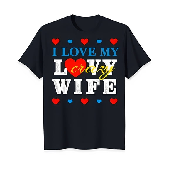 I Love My Wife Black T-Shirt with Colorful Heart Graphic Fun