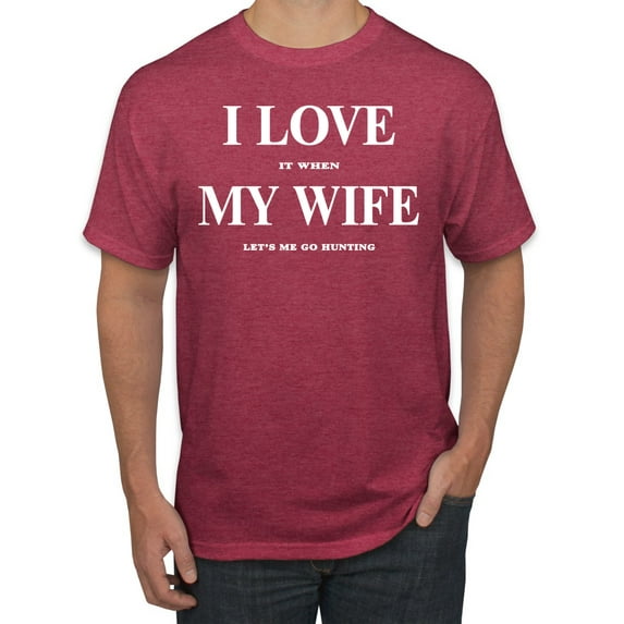 I Love My Wife Lets Me Go Hunting Hunting Men's Graphic T-Shirt, Vintage Heather Red, Small