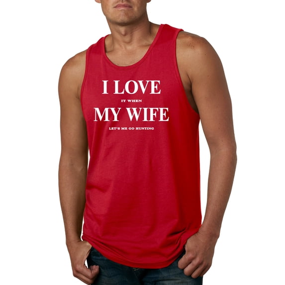 I Love My Wife Lets Me Go Hunting Hunting Mens Graphic Tank Top, Red, Large