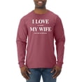 thumbnail image 1 of I Love My Wife Lets Me Go Hunting Hunting Mens Long Sleeve Shirt, Vintage Heather Red, Medium, 1 of 3