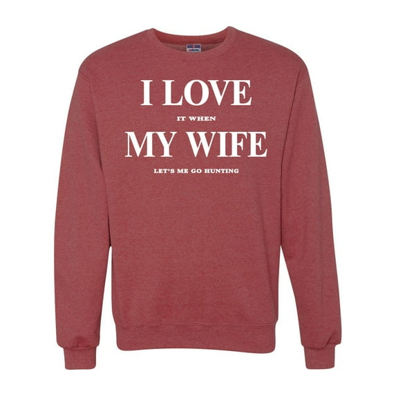 I Love My Wife Lets Me Go Hunting Hunting Unisex Crewneck Graphic Sweatshirt, Vintage Heather Red, Small