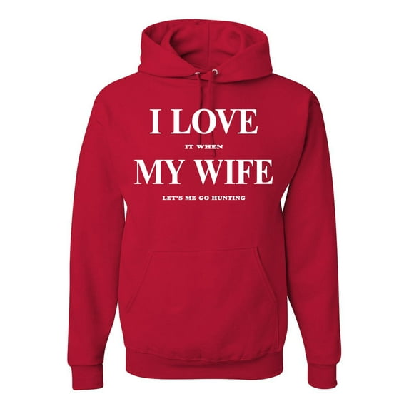 I Love My Wife Lets Me Go Hunting Hunting Unisex Graphic Hoodie Sweatshirt, Red, Small