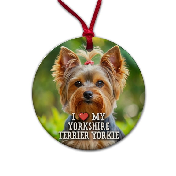 I Love My Yorkshire Terrier Yorkie Dog Heart Christmas Tree Holiday Round Ceramic Ornament