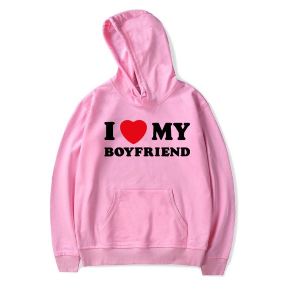 I Love My boyfriend Hooded Valentines Day Hooded Drawstring Pocket Sweatshirt Men/women  funny  Pullover