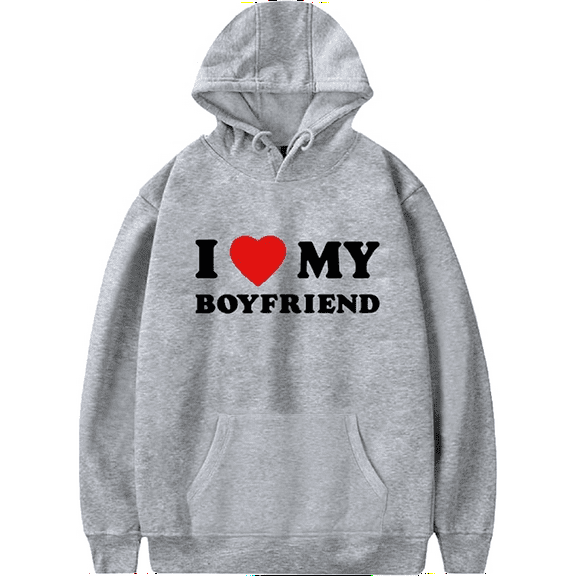I Love My boyfriend Hooded Valentines Day Hooded Drawstring Pocket Sweatshirt Men/women  funny  Pullover