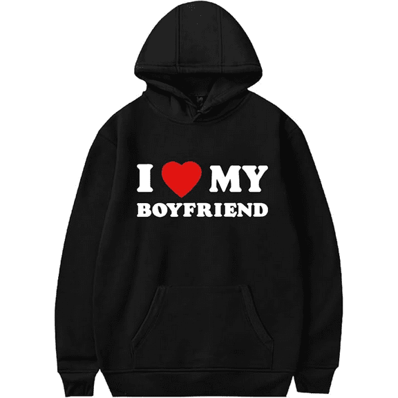 I Love My boyfriend Hooded Valentines Day Hooded Drawstring Pocket Sweatshirt Men/women funny Pullover