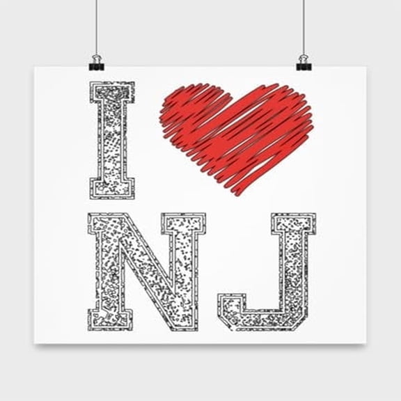I Love NJ Poster - 13x13in White Wall Art - Perfect New Jersey Gift