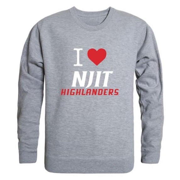 W Republic 552-555-HGY-04 New Jersey Institute of Technology Highlanders I Love Crewneck Sweatshirt, Heather Grey - Extra Large