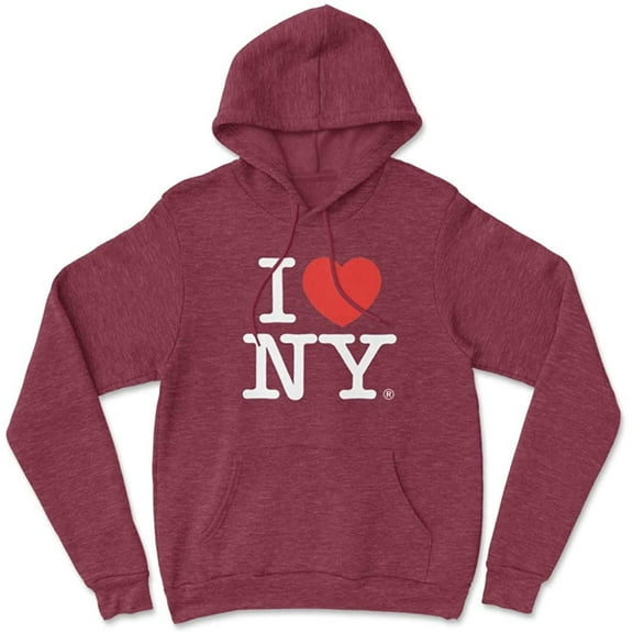 I Love NY Adult Unisex Hoodie Officially Licensed Sweatshirt Heather Burgundy, Large