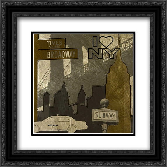 I Love NY In Gray 2x Matted 20x20 Black Ornate Framed Art Print by Craven, Katrina