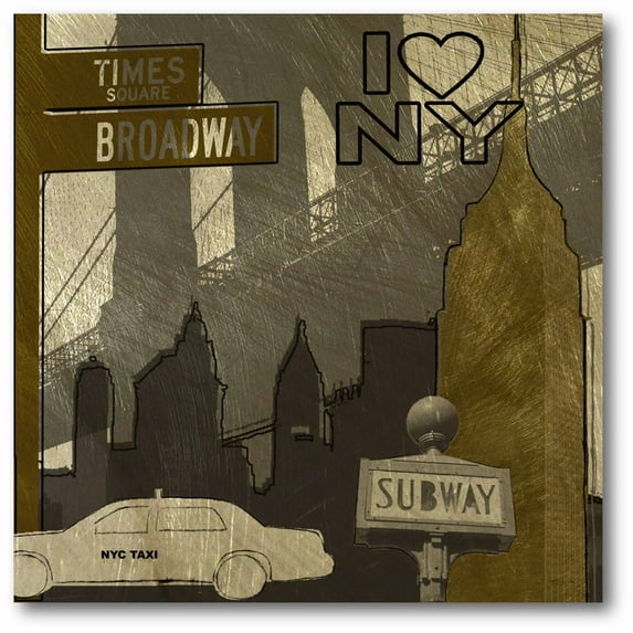 I Love NY In Gray Gallery Wrapped Canvas Wall Art