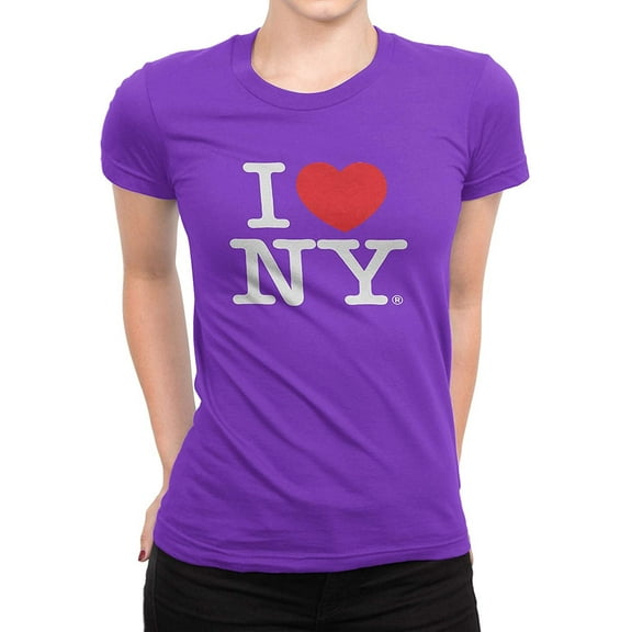 I Love NY Ladies T-Shirt Crewneck Tee Heart New York Purple, Medium