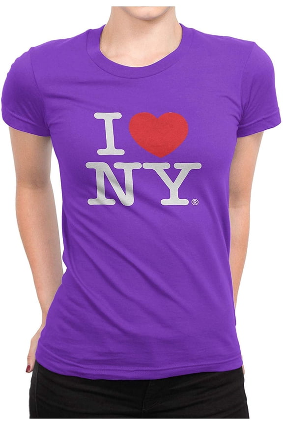Ladies T-Shirt Crewneck Tee Heart New York Purple, Medium