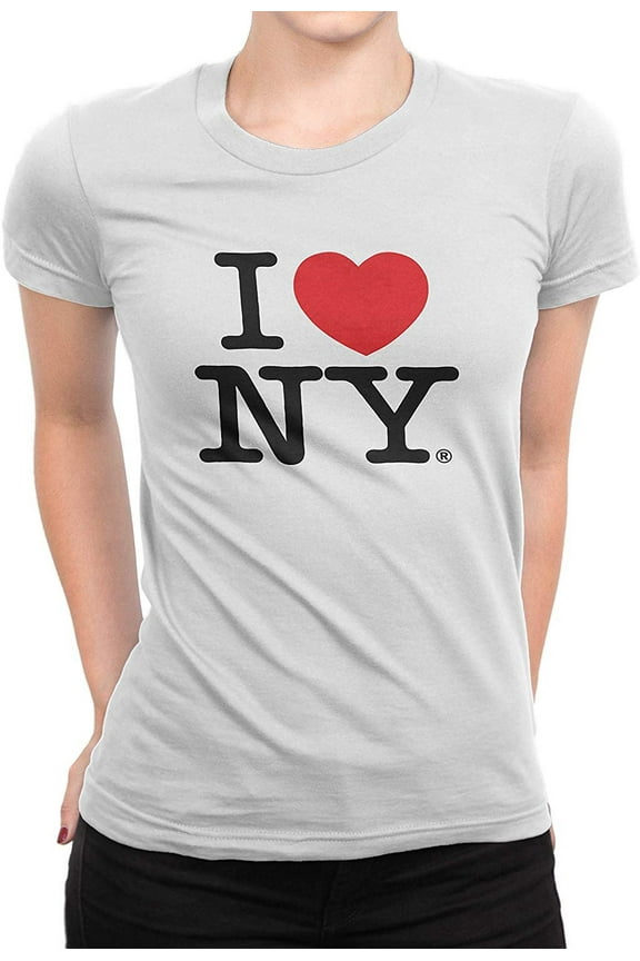 Ladies T-Shirt Crewneck Tee Heart New York White, Large