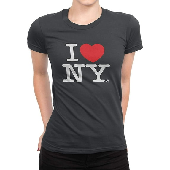 I Love NY Ladies T-Shirt Light Pink Crewneck Tee Heart New York Charcoal, 2XL