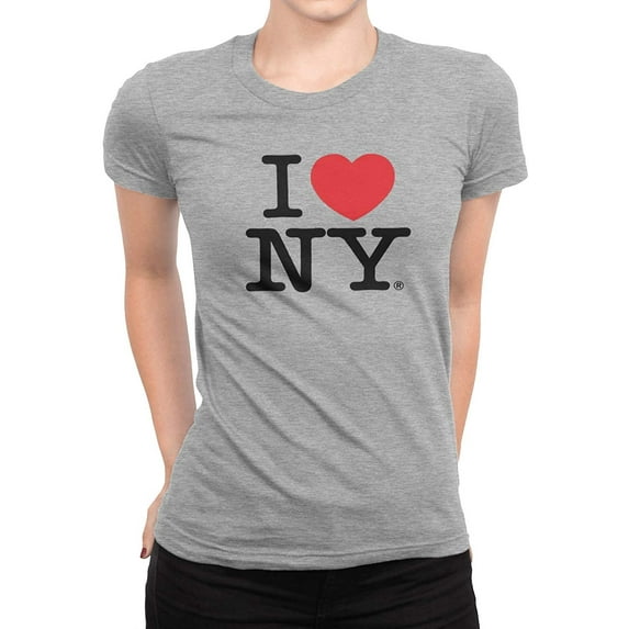 I Love NY Ladies T-Shirt Light Pink Crewneck Tee Heart New York Heather Gray, Small