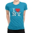thumbnail image 1 of I Love NY Ladies T-Shirt Light Pink Crewneck Tee Heart New York Turquoise, Large, 1 of 3