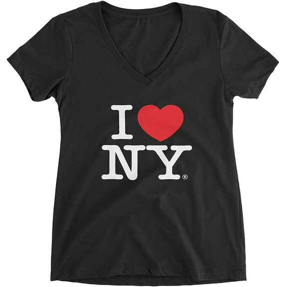 I Love NY Ladies V-Neck T-Shirt Tee Officially Licensed Black, Large