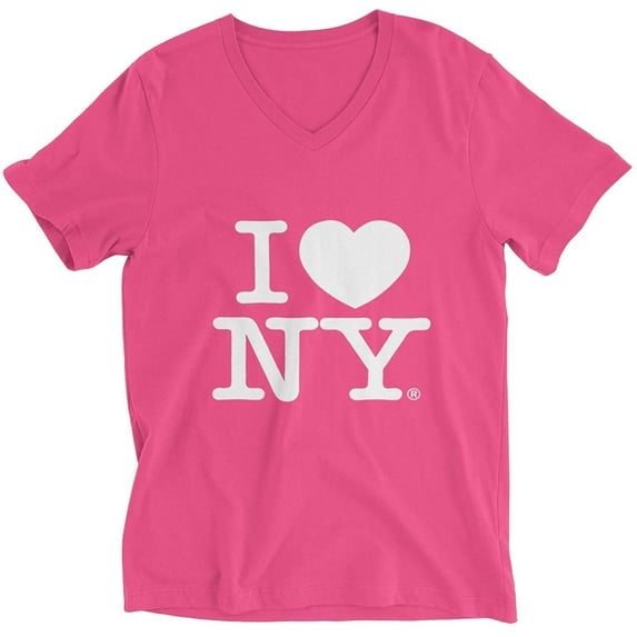 I Love NY Ladies V-Neck T-Shirt Tee Officially Licensed Hot Pink, Small