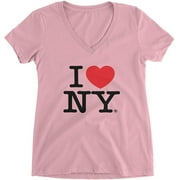 I Love NY Ladies V-Neck T-Shirt Tee Officially Licensed Light Pink, Medium