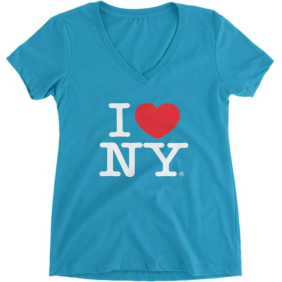 I Love NY Ladies V-Neck T-Shirt Tee Officially Licensed Turquoise, Large