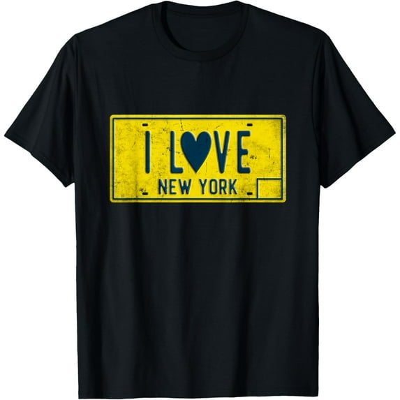 I Love NY NYC Manhattan Retro New York License Plate Graphic T-Shirt men and women can wear, black, white, gifts