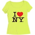 thumbnail image 1 of I Love NY Neon Teens/Ladies Scoop Neck T-Shirt Tee Officially Licensed Slim Fit Safety Green, XL, 1 of 2
