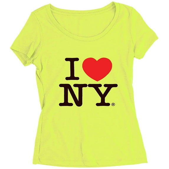 I Love NY Neon Teens/Ladies Scoop Neck T-Shirt Tee Officially Licensed Slim Fit Safety Pink, Large