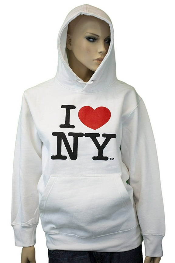 I Love NY New York Hoodie Screen Print Heart Sweatshirt White Medium
