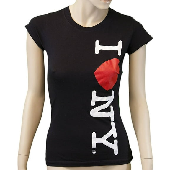 I Love NY New York Womens T-Shirt Spandex Vertical Heart Black Large
