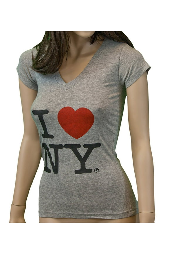 New York Womens V-Neck T-Shirt Spandex Heart Gray Medium