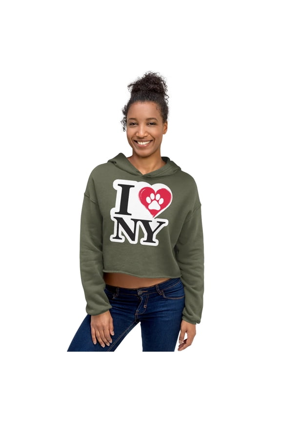 I Love NY Paw in Heart Cropped Hoodie