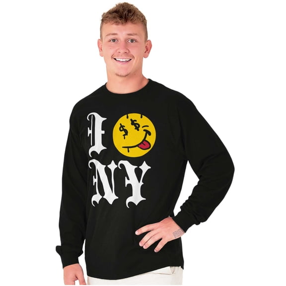 I Love NY Tongue Out Money Eyes Face Long Sleeve TShirt Men Women Brisco Brands S