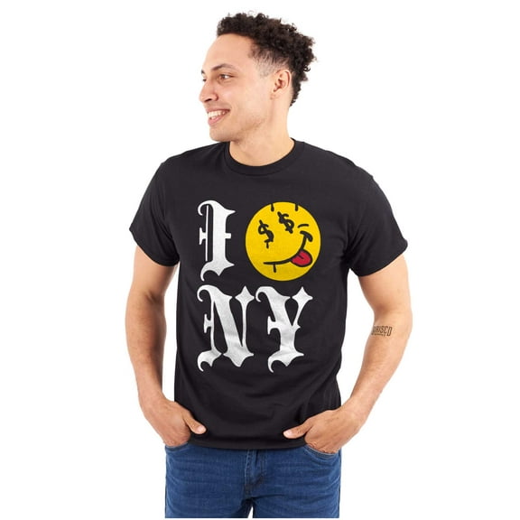 I Love NY Tongue Out Money Eyes Face Men's Graphic T Shirt Tees Brisco Brands L