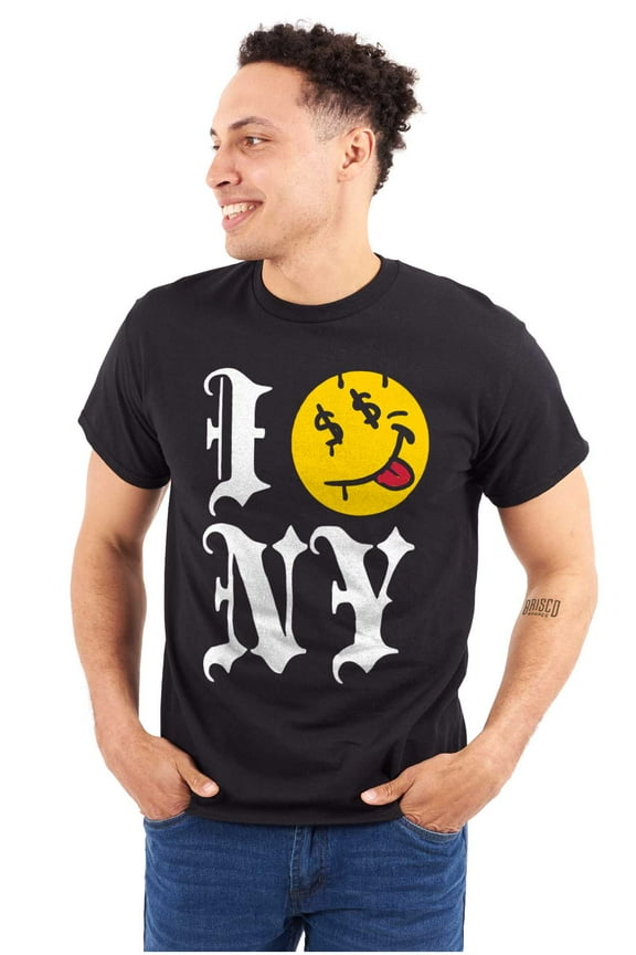 I Love NY Tongue Out Money Eyes Face Men's Graphic T Shirt Tees Brisco Brands L