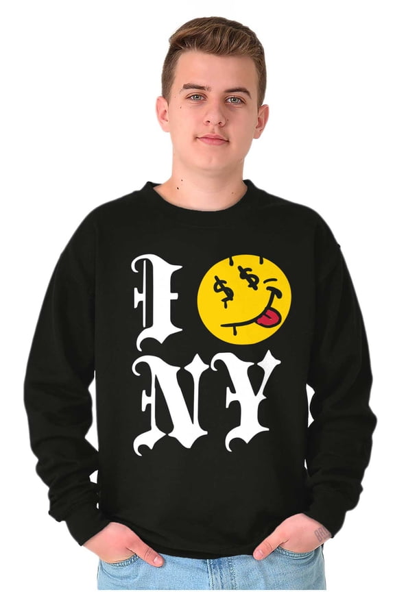 I Love NY Tongue Out Money Eyes Face Unisex Plus Fleece Graphic Sweatshirt Brisco Brands 3X