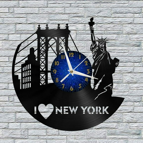 I Love New York 12 Inch Vinyl Record Wall Clock - Silent, Creative, and Unique Clock for Living Room, Entryway, or Bedroom Decor - Perfect Gift Idea(12 inchs B without LED)