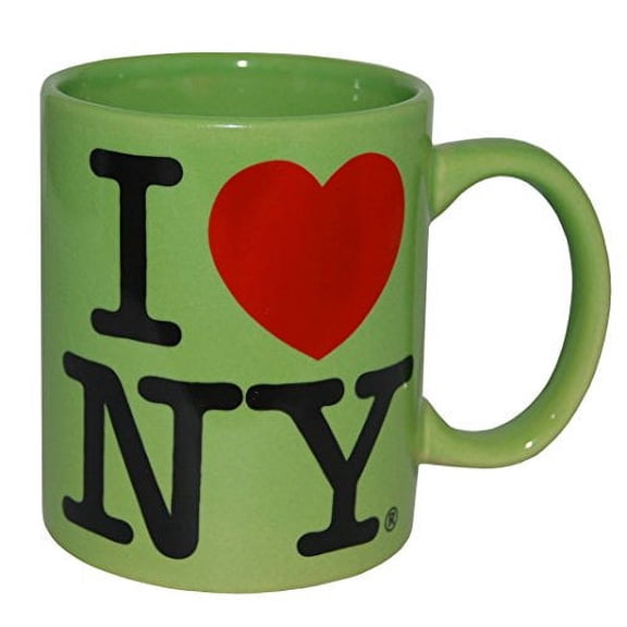 I Love New York Colorful Mugs- 11 oz Double Sided I Love NY Mugs in Colors Yellow, Pink, Orange, Blue, Purple, Black and White Souvenirs (Green)