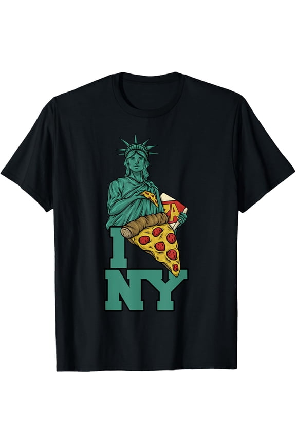 I Love New York Pizza Statue Of Liberty USA America Food Funny Creative Graphic T-Shirt
