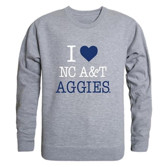 W Republic 552-470-HGY-01 North Carolina Agricultural & Technical State University Aggies I Love Crewneck Sweatshirt, Heather Grey - Small