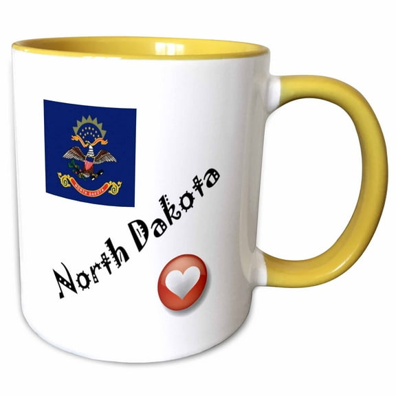 3drose, I Love North Dakota, 15oz Two-tone Yellow Mug