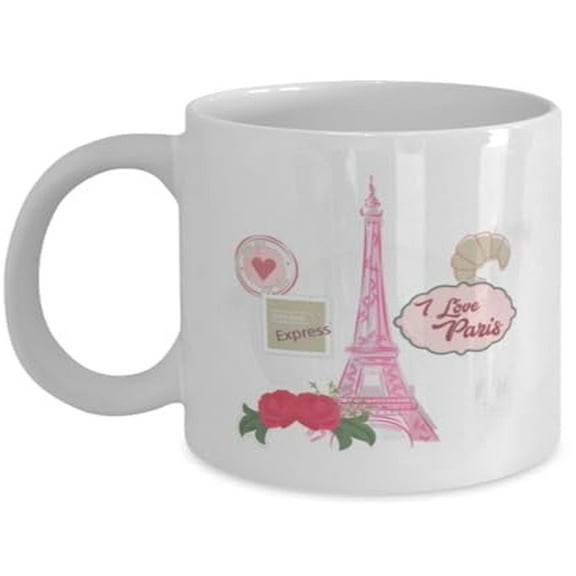 I Love Paris 11 oz Coffee Mug - Eiffel Tower Design White Ceramic Gift