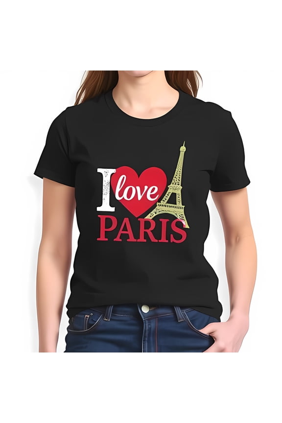 I Love Paris Cotton Short Sleeve T-Shirt with Design - Trendy Casual Tee for Paris Lovers