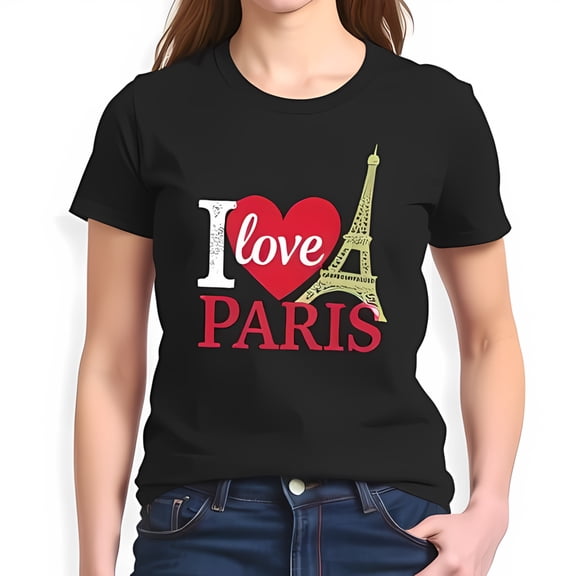 I Love Paris Cotton Short Sleeve T-Shirt with Design - Trendy Casual Tee for Paris Lovers