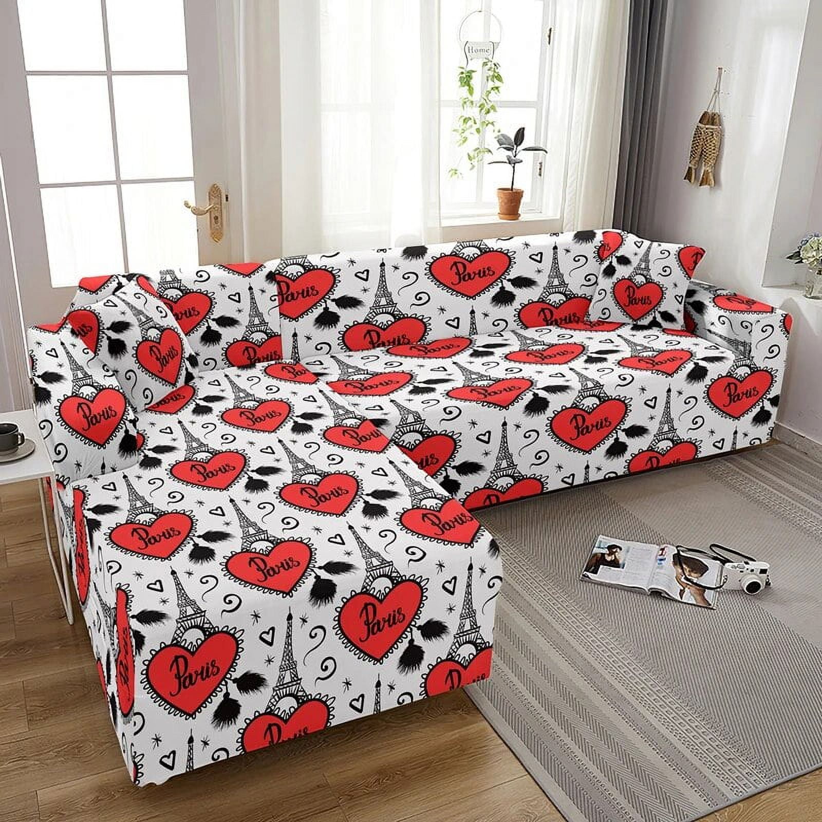 I Love Paris Heart L Shape Couch Cover SlipResistant Stretch